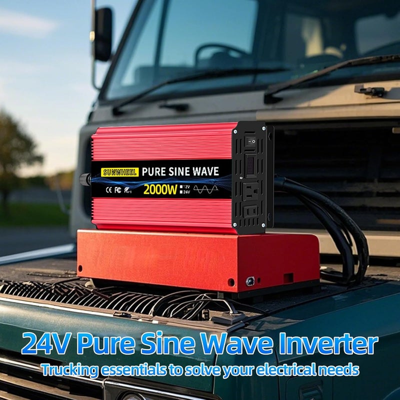 SUNWHEEL 2000W 24V Pure Sine Wave Inverter, 24V DC to 110V/120V AC Power Inverter for RV、Off Grid、Truck、Power Outage with 2 AC outlets and LCD Display - Image 2